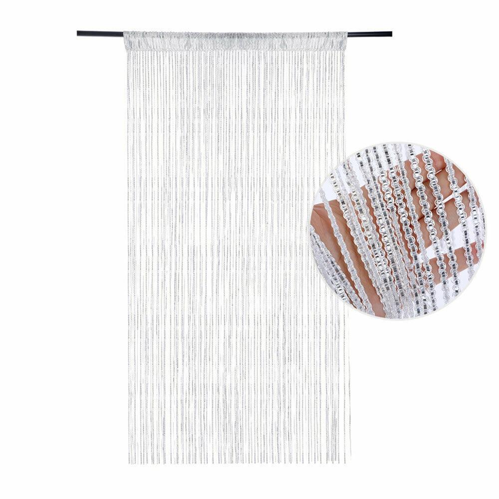 100 x 200cm hængende perlegardin snor dør vinduesgardiner kvast fluenet panel til køkken stue: Sølv