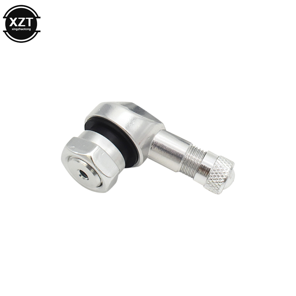 Válvula de aleación de aluminio para llanta de motocicleta, ángulo de 90 grados, vástagos de válvula sin cámara para llanta, piezas de rueda, 1 Uds.: Plata