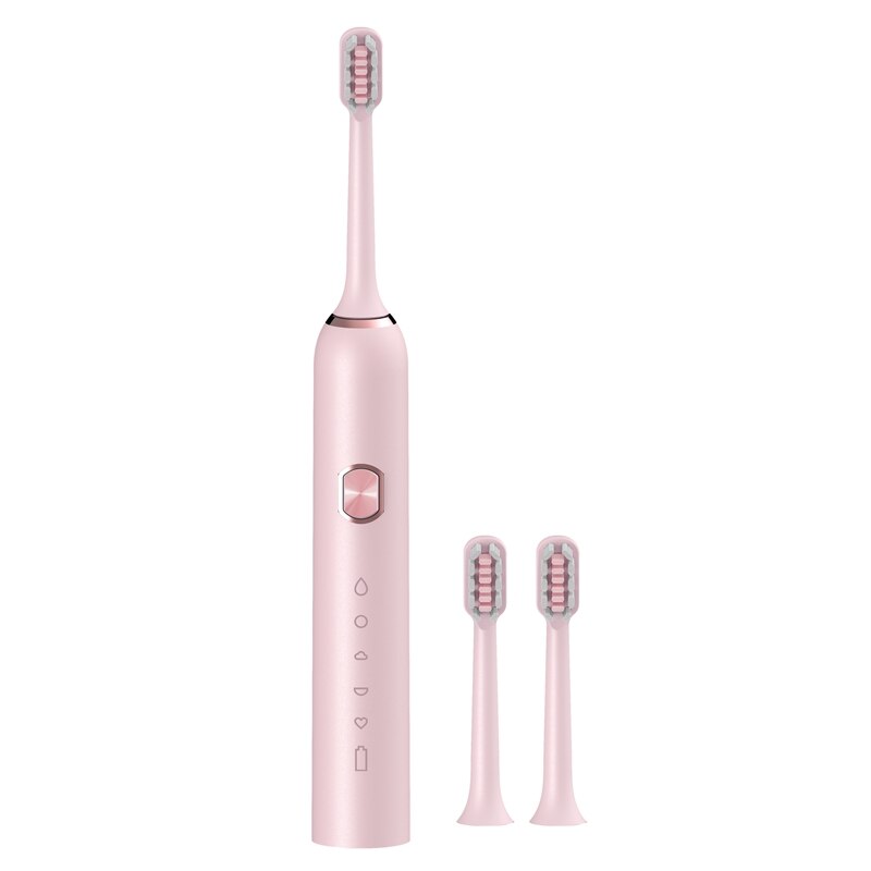 Vibration Electric Toothbrush Waterproof USB Charging Smart Timer 5-Mode Vibration Brush Replacement Head: Pink