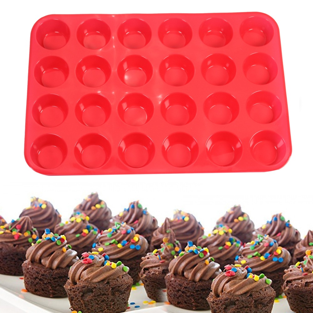 24-Cup Non-stick Siliconen Bakvorm voor Muffins Tins, mini Muffin Pan Siliconen Cupcake Baking Cups Cupcakes en Mini Cakes