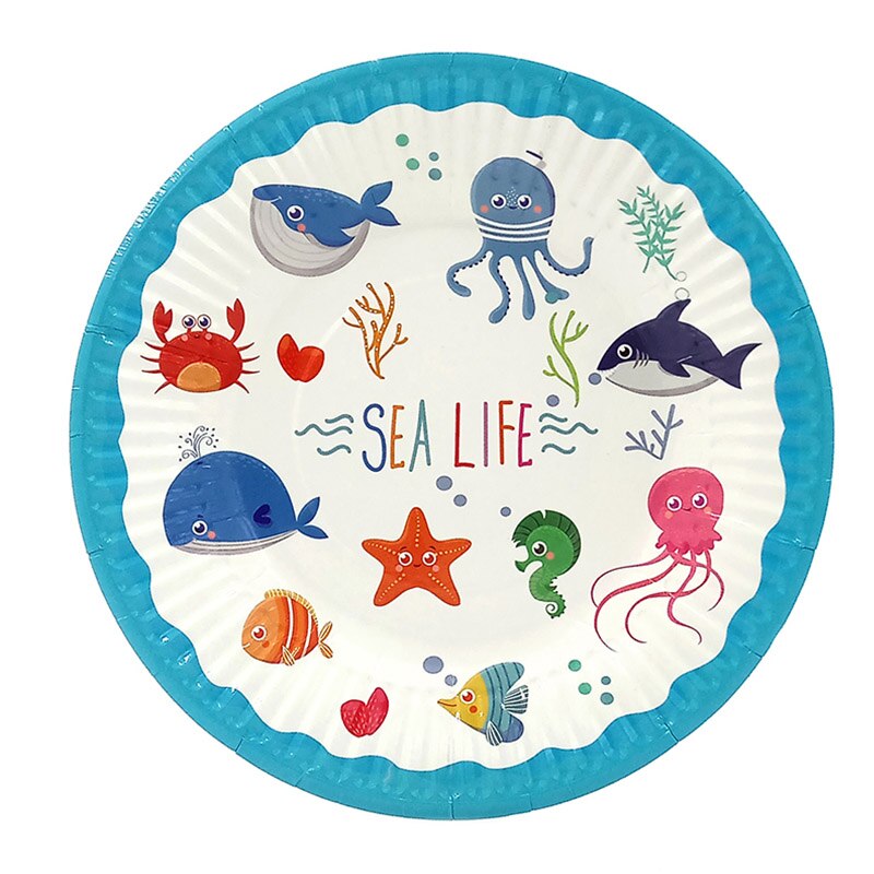 6pcs Dessert Plate Dishes With Food Film For Kids Children Sea Life Marine Animal Fish Theme Party Supplies Disposable Tableware