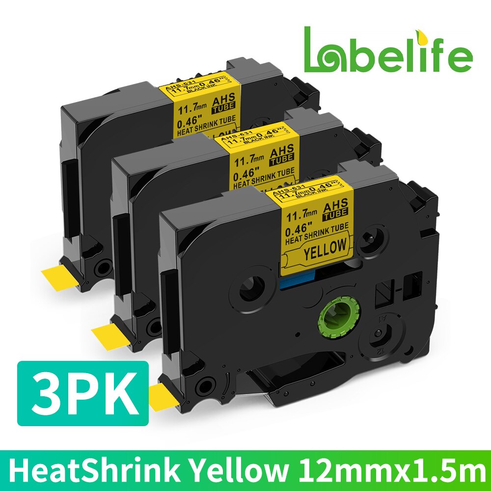 3PK Multisize HSe-231 Kompatibel für Bruder Industrielle Wärme Schrumpfen Rohr Bänder HSE-231 HSE-221 HSE241 251 211 631 für Kabel wickeln: 3P 631 Gelb 11.7mm