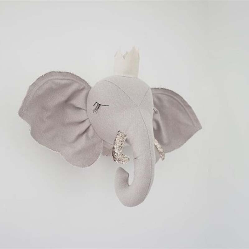 INS nordique tête en peluche 3D têtes d'animaux en peluche éléphant cygne tête tenture murale décor pour pépinière enfants fille chambre décoration: Gray Elephant