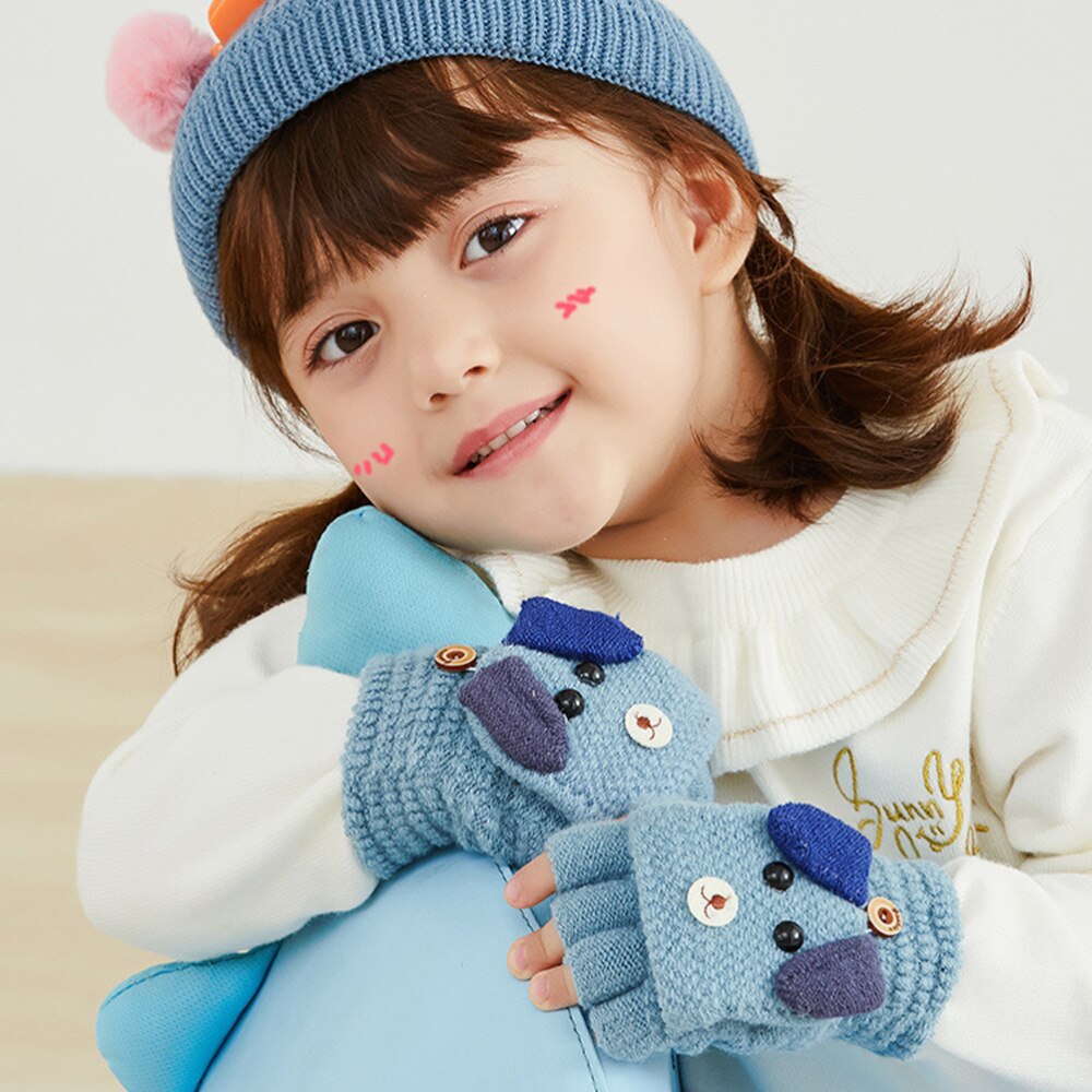 Dedo cálido de dibujos animados para niños, 1 par, invierno, azul