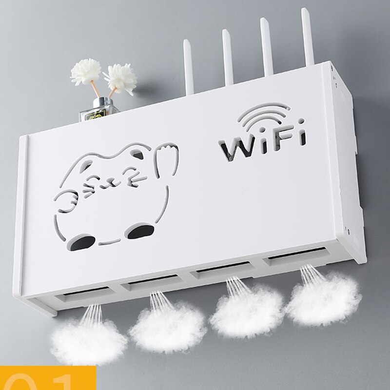 Étagère murale multifonction pour routeur Wifi, boîte de rangement pour alimentation de câble et support de fil, boîte de support de prise en bois et en plastique, bacs