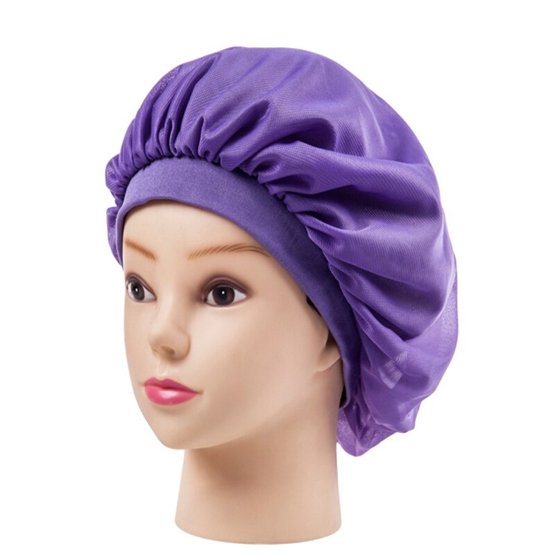 Bredjuster trikot stoff panser hårstyling cap kort hårpleie kvinner nattsov lue silke hode wrap dusjhette