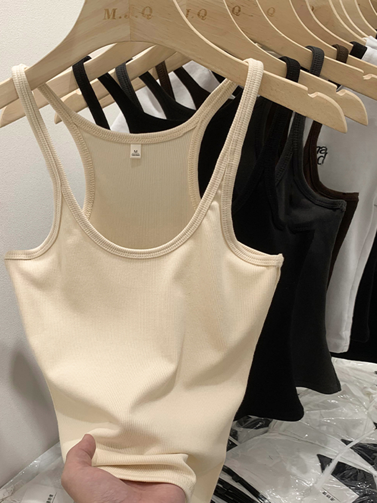 Effen Kleur Basis Geribbelde Gebreide Tanktop Dames Zomer Vintage Mouwloze Camis 90S Coole Meisjes Streetwear Zachte T-Shirts: XL / Beige