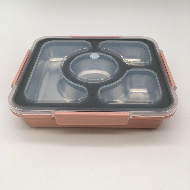 Rvs Lunchbox Voor Kid Verwarmd Lunchbox Keuken Accessoires Bento Box Maaltijd Prep Voedsel Container Opslag: Pink 4 grip