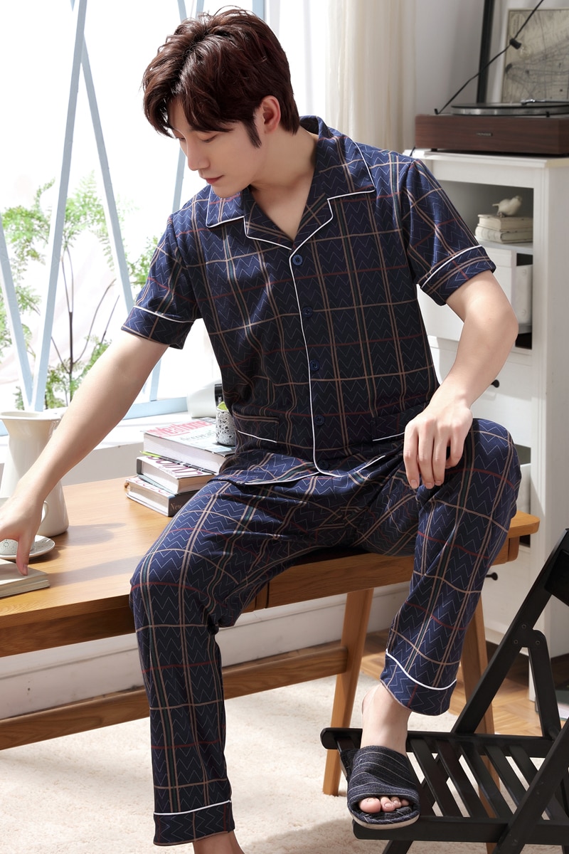 Herr mjuk 100%  bomull pyjamas set pyjamas set manlig sovkläder set loungewear l xl xxl xxxl