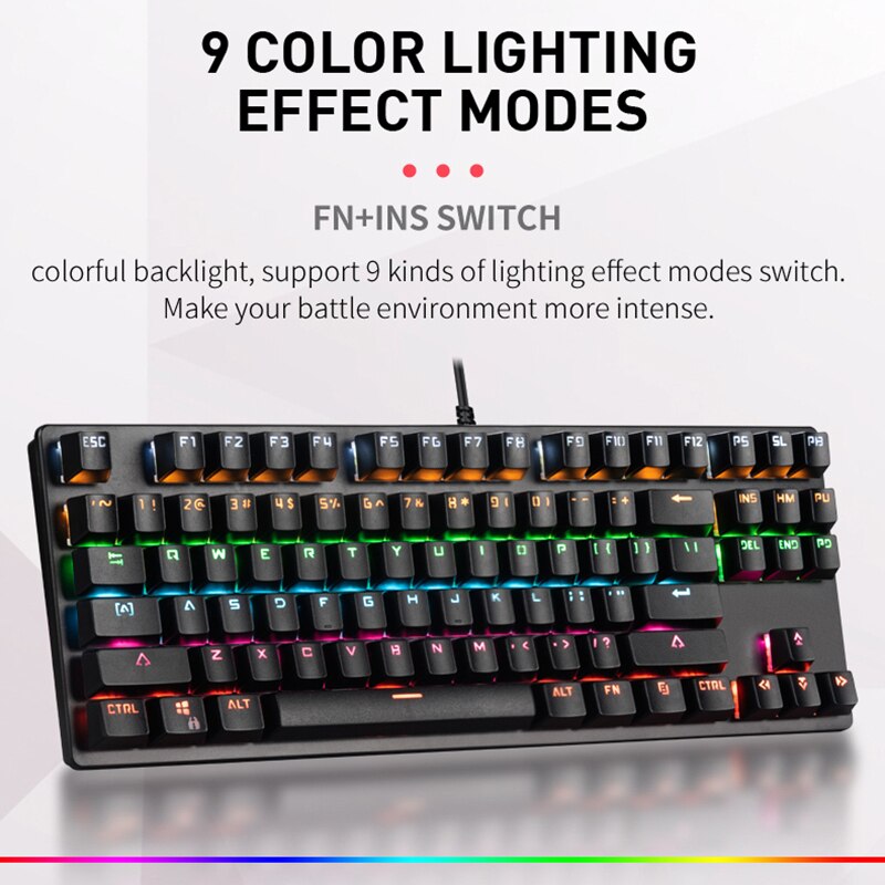Gaming Mechanische Toetsenbord Blauw Rood Schakelaar 87key Ru/Us Bedraad Toetsenbord Anti-Ghosting Rgb/Mix Backlit Led usb Voor Gamer Pc Laptop