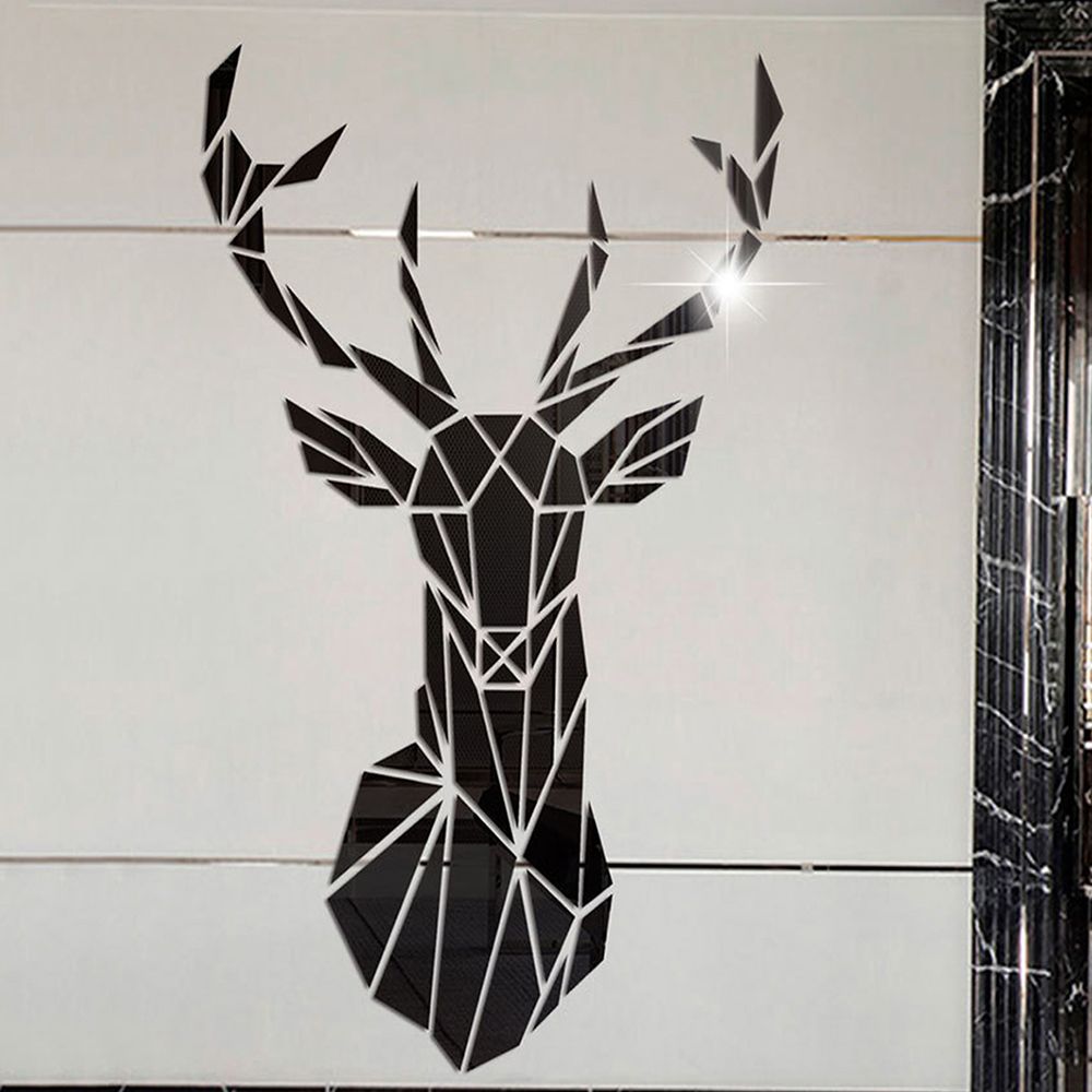 Autocollants tête de cerf 3D auto-adhésifs de Style moderne, plusieurs tailles, Stickers de Surface de miroir d&#39;art Mural de salon
