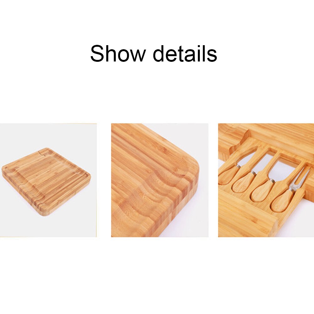 33 x 33 x 3.5cm Bamboo Cheese Board Slide-Out Drawer Serving Platter Wood Desktop Household Fruit Organize Gadgets
