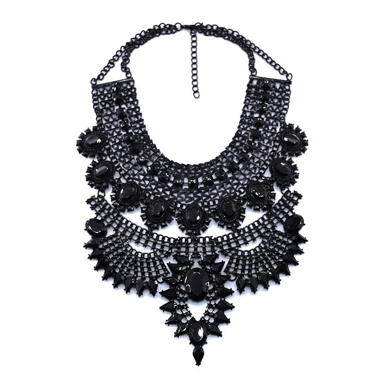 Indian Statement Big Chokers Necklace Women Crystal Large Collar Necklaces Female Big bib Necklace Boho Ethnic Costume Jewelry: black