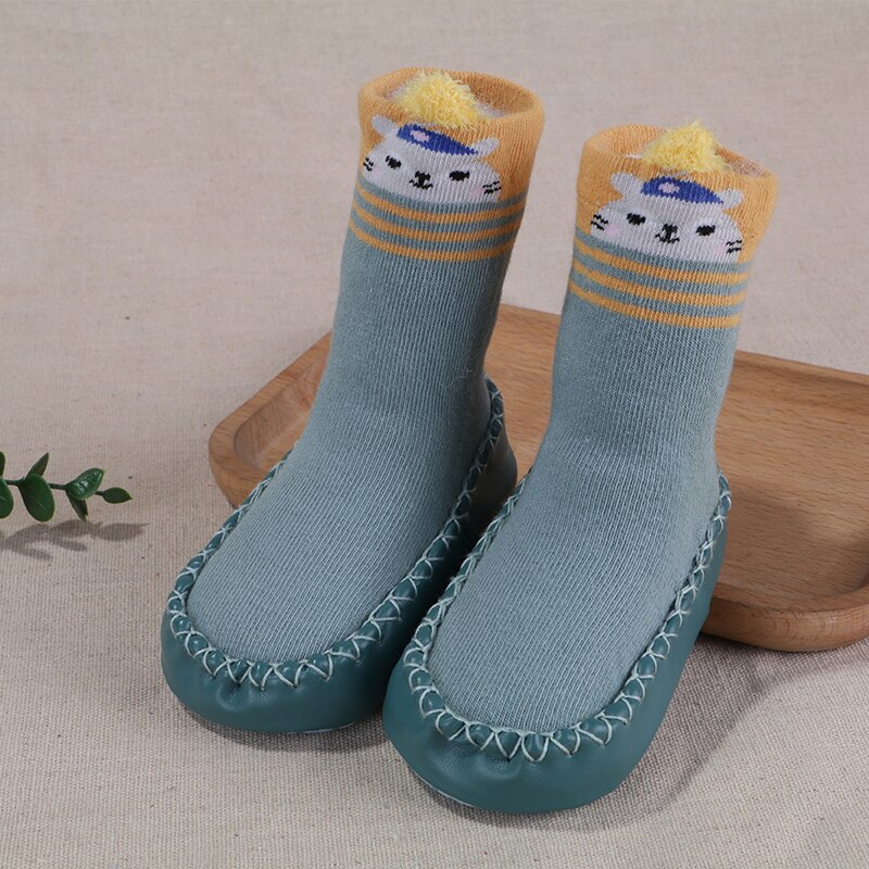 Antiskli sokker til babygutt småbarn tøfler babysokk sko babysokker med gummisåler frotté tykke gulvsokker morsomt dyr: C4 / Innersåle 13.5cm