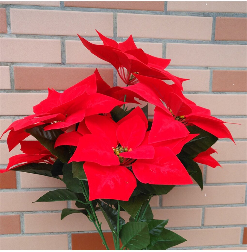 Artificial Poinsettia Flower Big Red Flowers Head Bouquet Red Poinsettia Bushes Bouquets Christmas Tree Ornaments