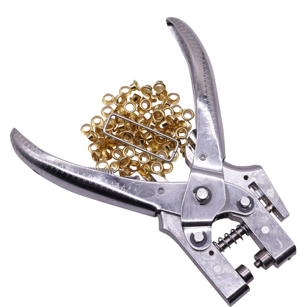 1 Pcs Rvs Multifunctionele Punch Tang Lederen Papier Plastic Verpakking Punch Machine Oogje Tang Gratis Klinknagels: Default Title