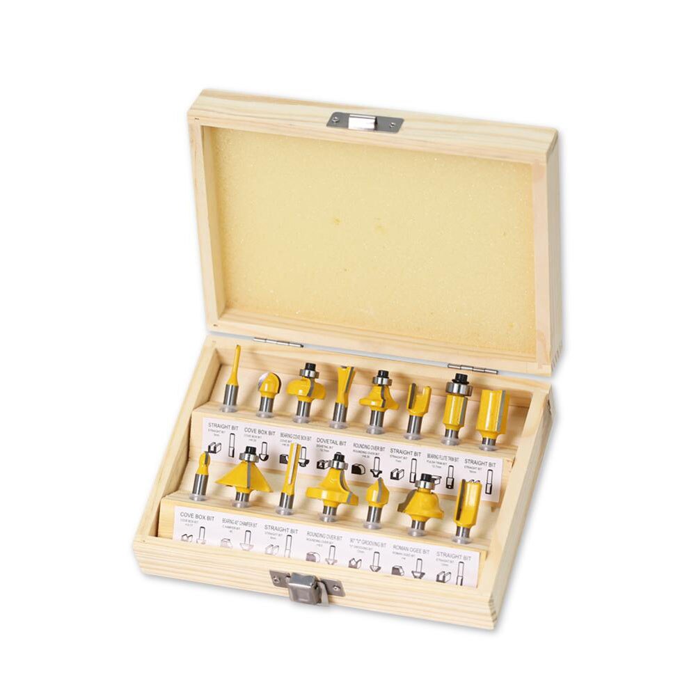 15PCS/Set 1/4" 6.35MM Shank Milling Cutter Wood Carving Router Bit Set Trimming Straight Milling Cutter for Wood Bits Tungsten