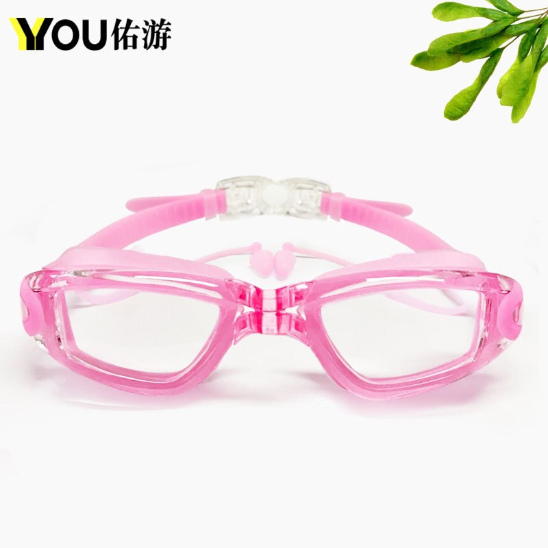 Bijziendheid Zwembril Oordopje Professionele Volwassen Siliconen Badmuts Zwembad Bril Anti Fog Mannen Vrouwen Optische Waterdicht Eyewear: Transparent Pink