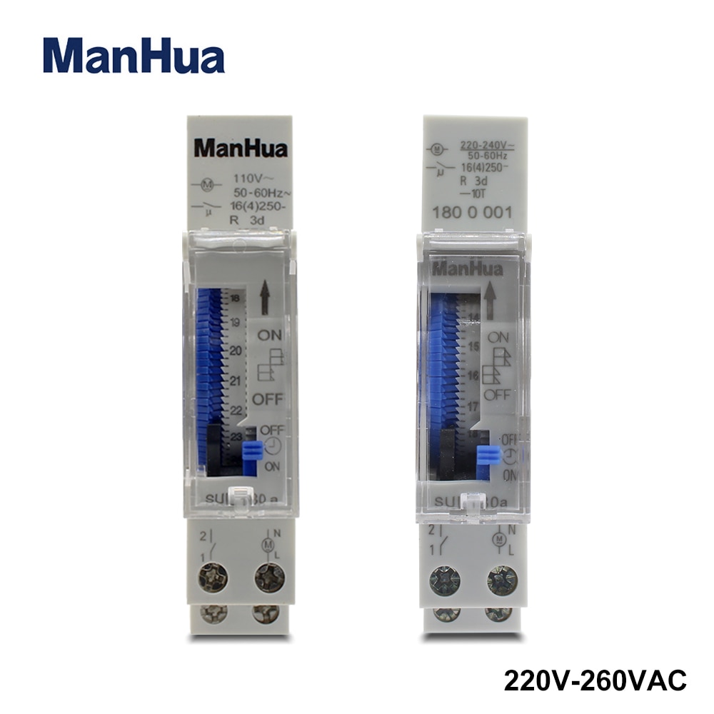 Manhua mekanisk analog tidskontakt 24 timer 110v/220-240 vak mekanisk programmerbar din skinne tidskontakt sul 180a