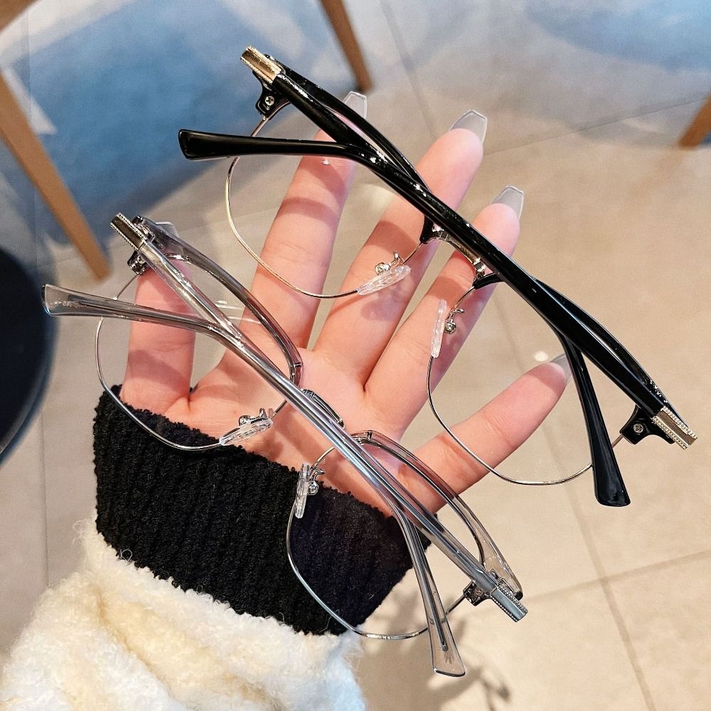 Retro Metal Half Frame Anti-Blue Light Glasses Eye Protection Plastics Flat Mirror Spectacles Half Frame Glasses for Women Men