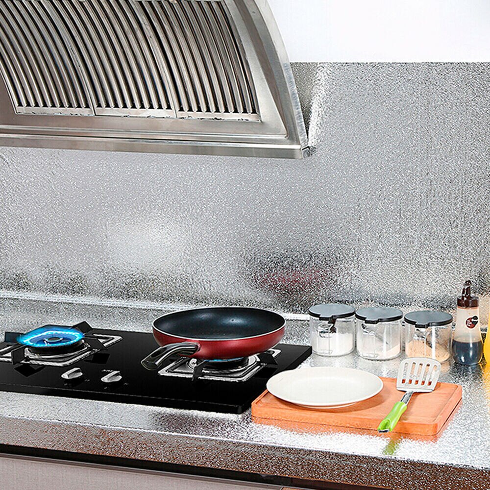 40*100cm kjøkken oljetett vanntett veggklistremerke aluminiumsfolie kjøkken komfyrskap selvklebende gjør-det-selv tapet