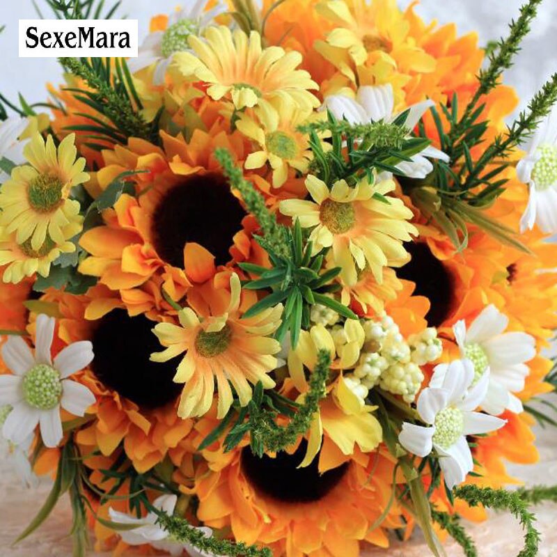 SexeMara Yellow sunflower bride holding flowers artificial flowers wedding wedding bride photo holding flowers