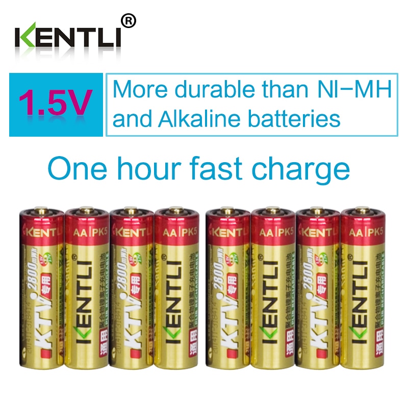 8 stks/partij KENTLI 1.5 v AA 2800mWh Oplaadbare Li-polymer PK5 lithiumbatterij Voor draadloze microfoon camera ect