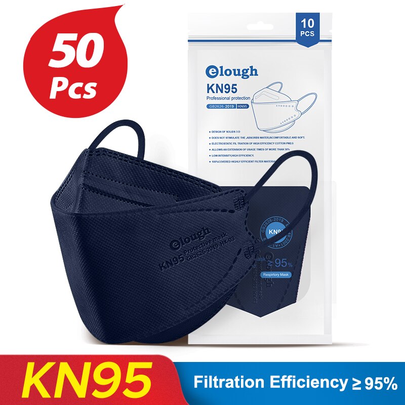 Elough – masque de protection respiratoire FFP2/KN95, lot de 10 à 100 pièces, approuvé par l&#39;espagne: 50PCS--Navy Blue