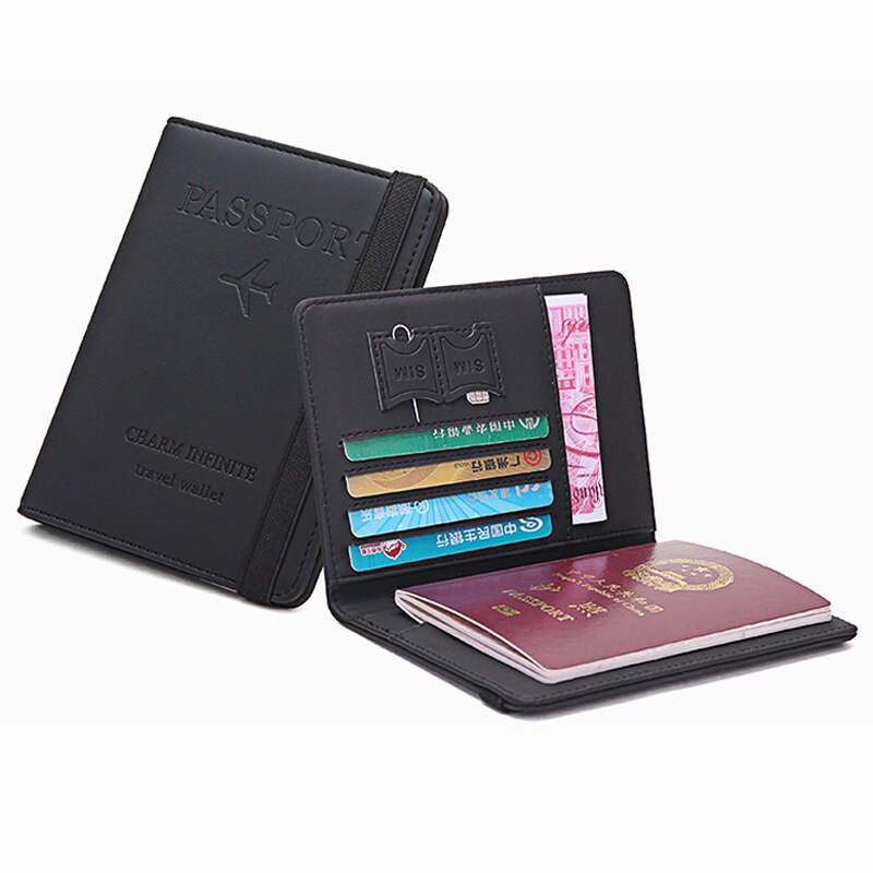 Slim Pu Lederen Reizen Paspoort Portemonnee Holder Rfid Blocking Id Card Case Cover Draagbare Mode Portemonnee: Black