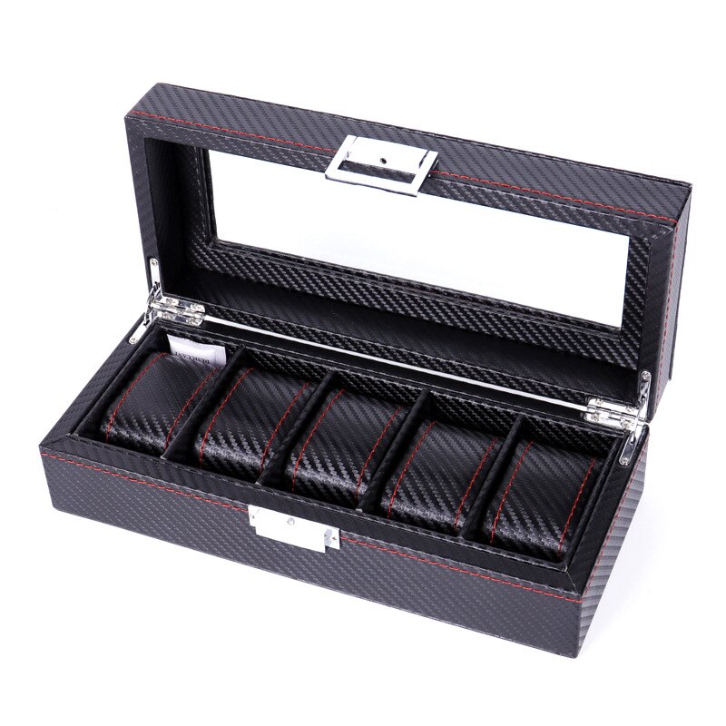 WDDSXXJSL carbon fiber leather 10 digit rectangular watch box jewelry display storage box home decoration packaging box: 28x12x8cm