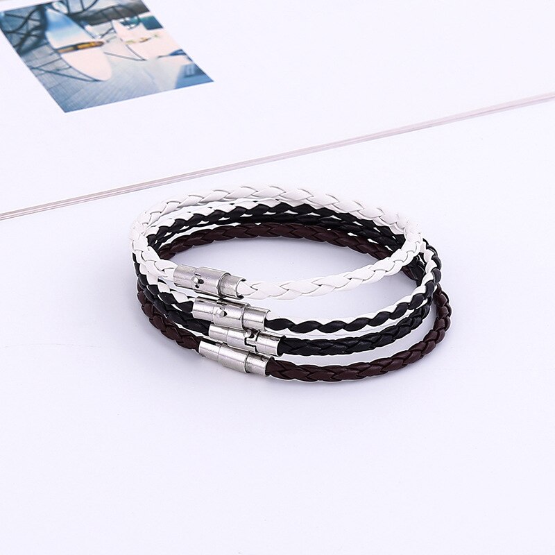 Theeleeshipin mænds armbånd brun sort flettet læder armbånd mænds magnetlås smykker 4 6mm