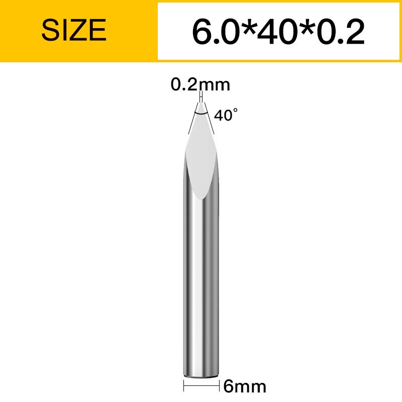 Vsharp 3 Edges 6mm Carbide V-shape Engraving Bit TriangularMilling Cutter Wood Acrylic PVC Jade Metal CNC Tool Engraving Carving: 6x40Deg.x0.2