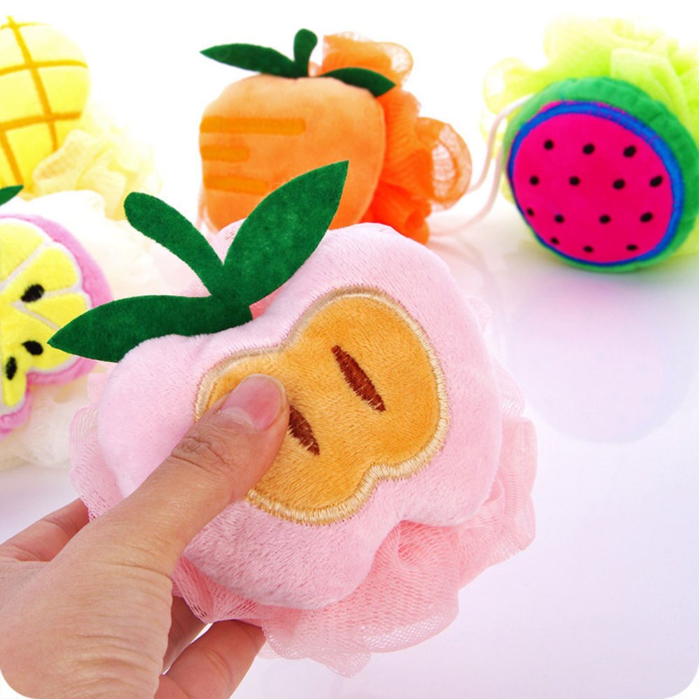 Boule de bain, douce en forme de Fruit, 4 pièces, jolie boule de douche en maille éponge, Pouf en maille (motif aléatoire)