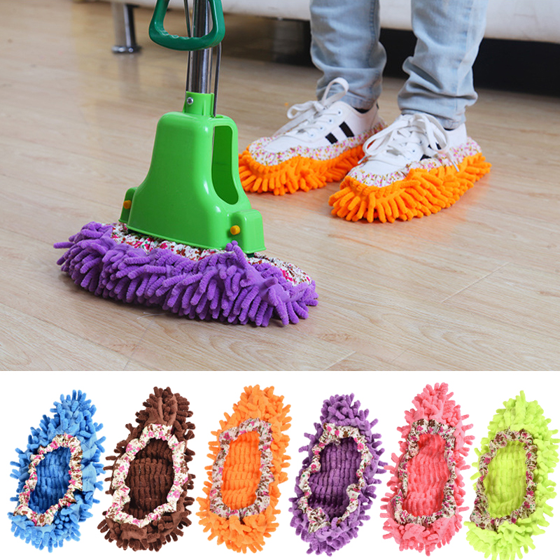 Chinelos de limpeza de poeira de chão sapatos pano de limpeza preguiçoso sapato capa mop chinelos microfibra chenille sapato cobre