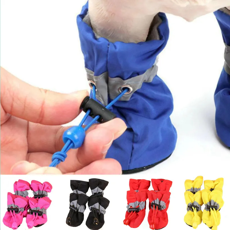 Chaussures imperméables pour animaux de compagnie, bottes de pluie anti-brûlure, chaussures pour chiens, chihuahua, petits chats, chiots et chiens, 4 pièces par ensemble