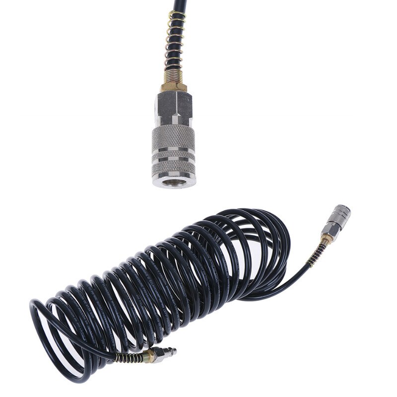 1PC 7.5M Air Hose Fittings Recoil Pneumatic Airline Compressor Quick Coupler Black High Qulaity
