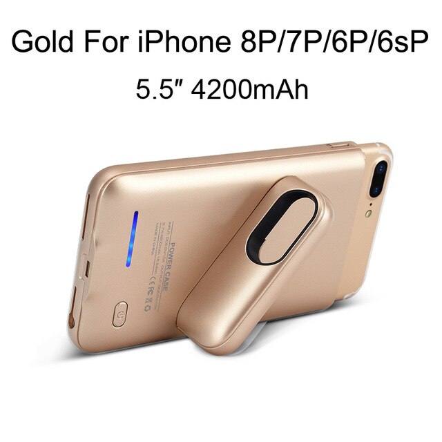 Batterij Case Voor iphone 6 6s Plus Power Case 4200mAh Power Bank Batterij Oplader Cover Voor iphone 7 8 Plus Batterij opladen Gevallen: Gold for 5.5 inch