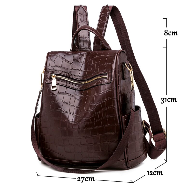 Antidiefstalrugzak voor dames leren rugzak krokodillenpatroon dames reisrugzak pu schooltas voor tienermeisjes preppy
