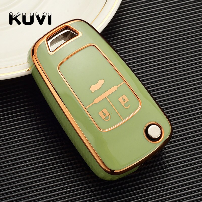 TPU Car Folding Key Case Cover Shell Fob For Chevrolet Cruze Aveo Trax Sail Malibu For Opel Vauxhall Astra Corsa Meriva Insignia: Green 3 button