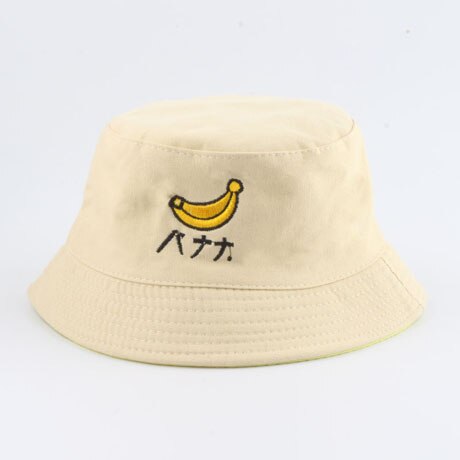 Streetwear panama bucket hattar barn barn utomhus sommar vändbar bucket hatt pojke flicka tecknad fiskehatt: Banan