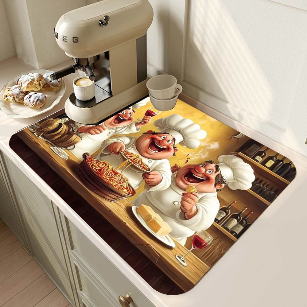 Tapis de cuisine imprimé Chef drôle, tapis de séchage de la vaisselle, napperon de table antidérapant, fournitures de cuisine rétro, décoration de la maison: XL / Rose