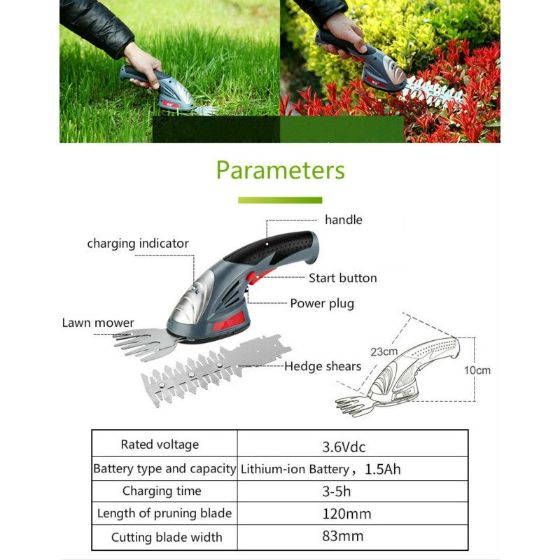 3.6V Elektrische Trimmer 2 In 1 Lithium-Ion Accu Heggenschaar Oplaadbare Heggenscharen Voor Gras Grasmaaier tuingereedschap