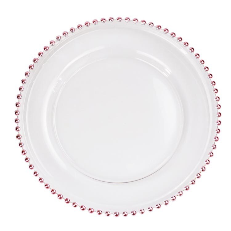 Plateau de rangement rond en perles, verre Transparent pour gâteau aux fruits, assiette à Dessert, hôtel, Restaurant, service de table, ustensiles de cuisine: Rose Gold / 330mm