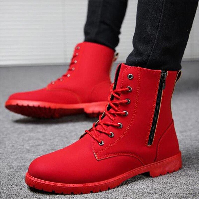 2020 inverno Caldo Scarpe Da Uomo Stivali Britannico Red High Top Mens Esercito Stivali Coreano della Chiusura Lampo degli uomini di Neve Stivali Da Cowboy stivali per Gli Uomini Nero