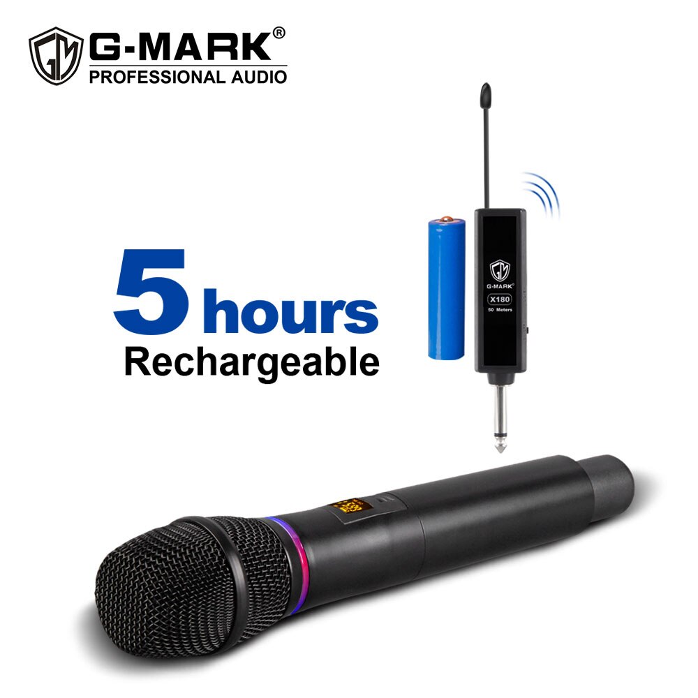 G-MARK X180 UHF Draadloze Microfoon Dynamische Karaoke Handheld microfoon Flash Lightning aanpassing frequentie metalen shell 100 m