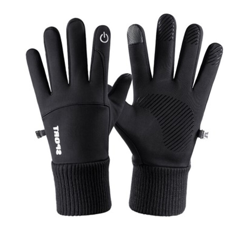Vinter udendørs sports kører handske varm berøringsskærm gym fitness fuld finger handsker til mænd kvinder strikkede magiske handsker: Sort