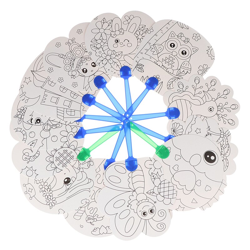 Ventilador de mano para colorear DIY, abanico de mano de dibujos animados para niños, Material de artesanía de Arte de papel para guardería, juguete de dibujo en preescolar, para niños