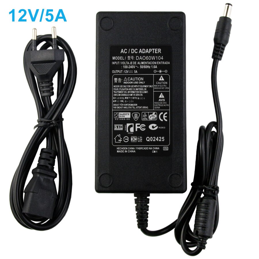 DC12V 1/2/3/5/6/8/10A commutateur adaptateur d'alimentation pour LED bande 12V 5.5mm x 2.5mm sortie éclairage transformateur adaptateur 12W-120W: EU plug / 5A 60W