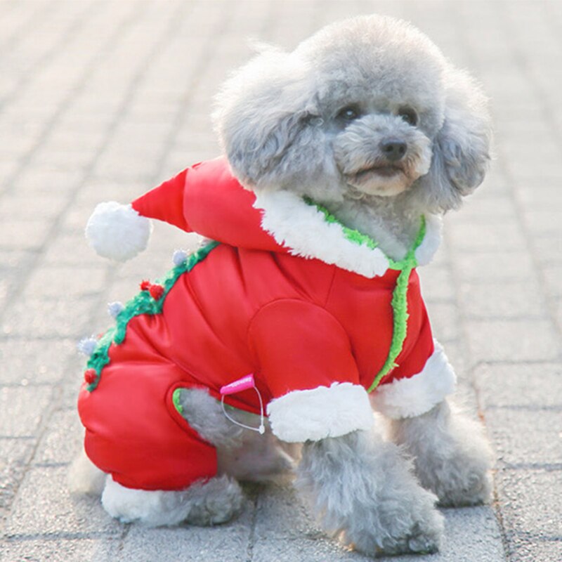 Hundetøj juledragt vinter varm hætteklædt jumpsuit kæledyrstøj til hunde og katte hvalpejakke tykkere overalls