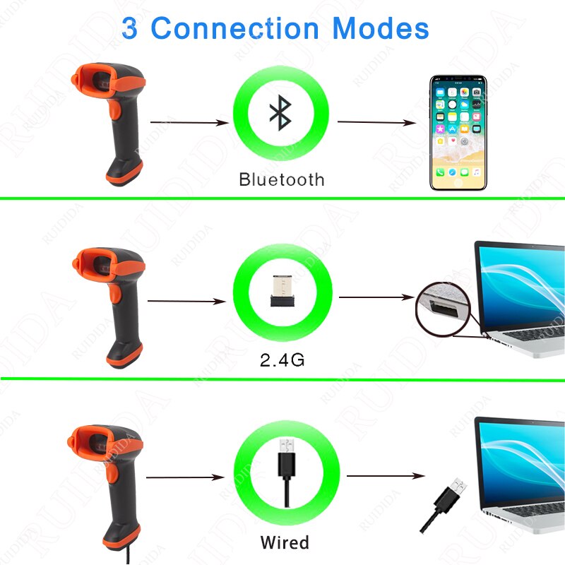 Bluetooth 2D Barcode Scanner Wireless QR Code Reader 2d Wired Handheld Scanner USB qr Scanner PDF417 for IOS Android Phone PC